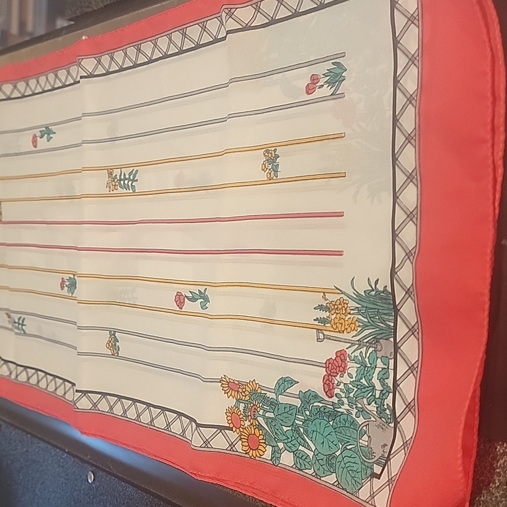 VINTAGE 60s Floral Striped Scarf 100% Polyester/ Made in Italy Garden Design